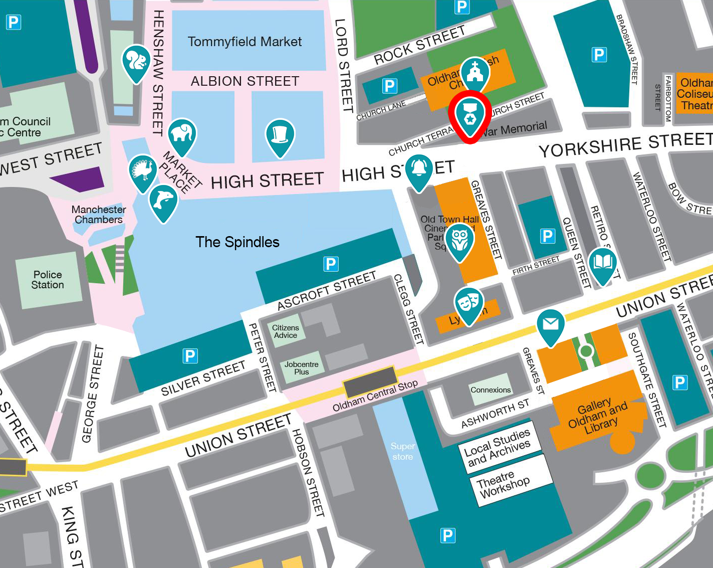 Map showing location of War Memorial