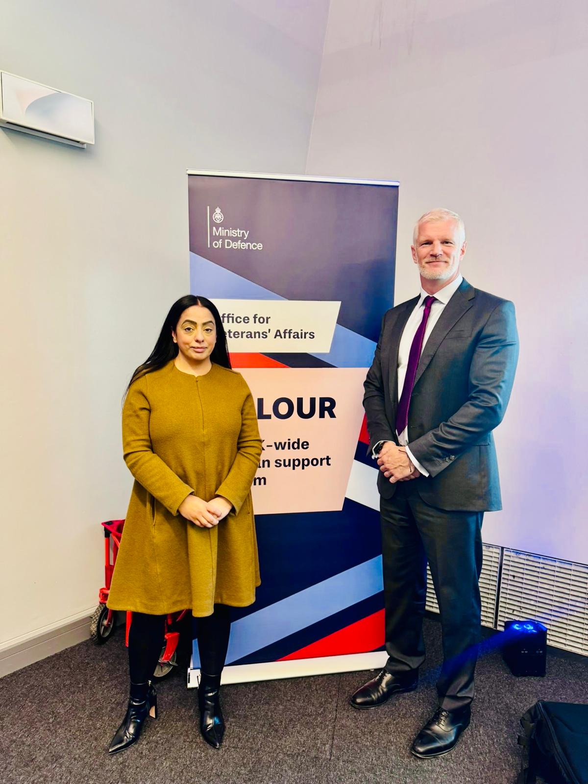 Cllr Arooj Shah, Leader of Oldham Council and Alistair Carns, Minister for Veterans.